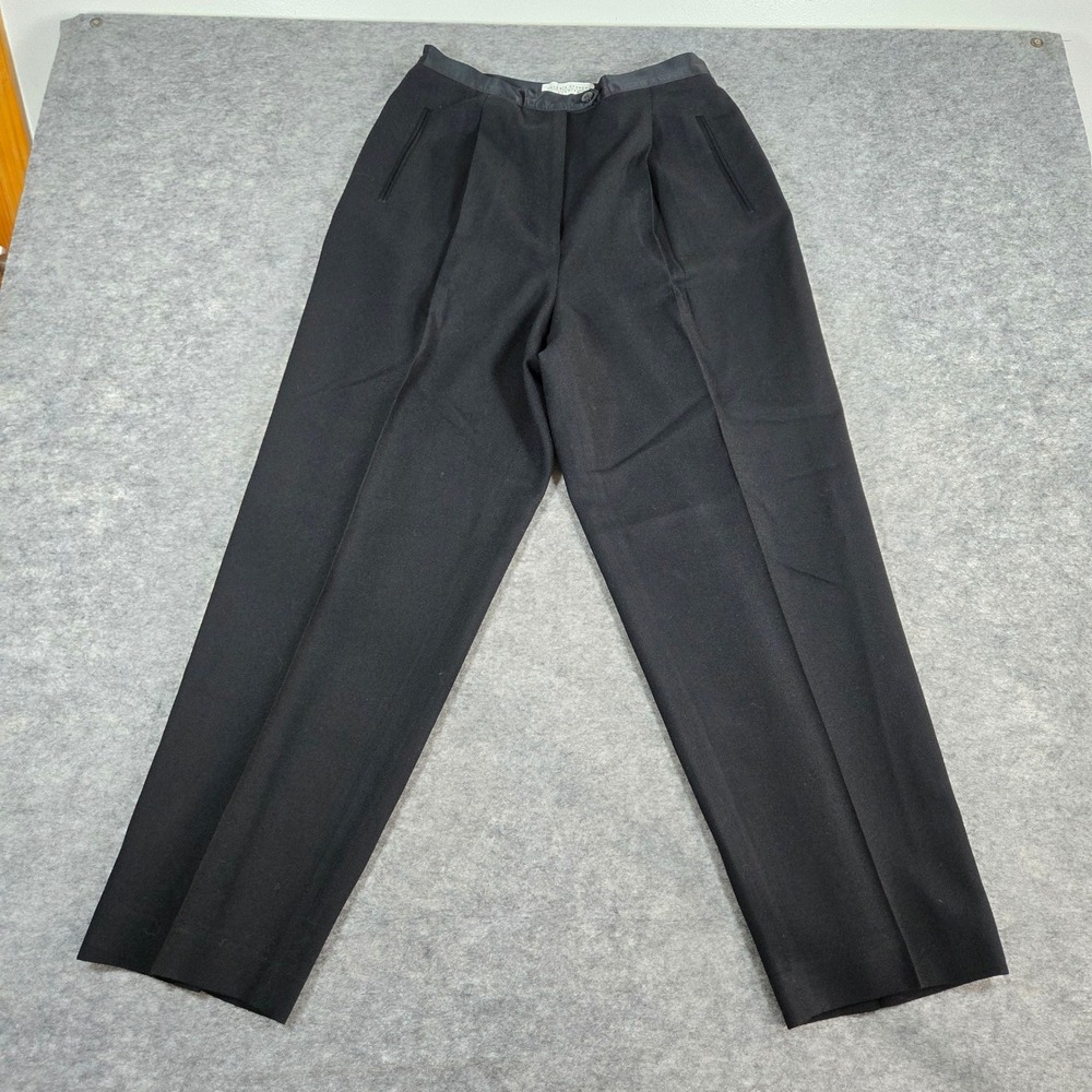 Valerie Stevens Womens Black Evening Satin Trim Wool Pleated Dress Pants 14